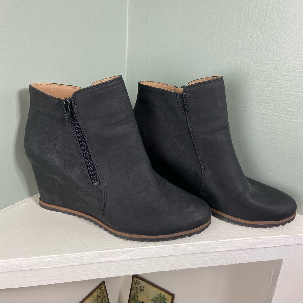 Soul Naturalizer Hudson Black Wedge Ankle Boots Booties 8.5 Zip Black/Gray